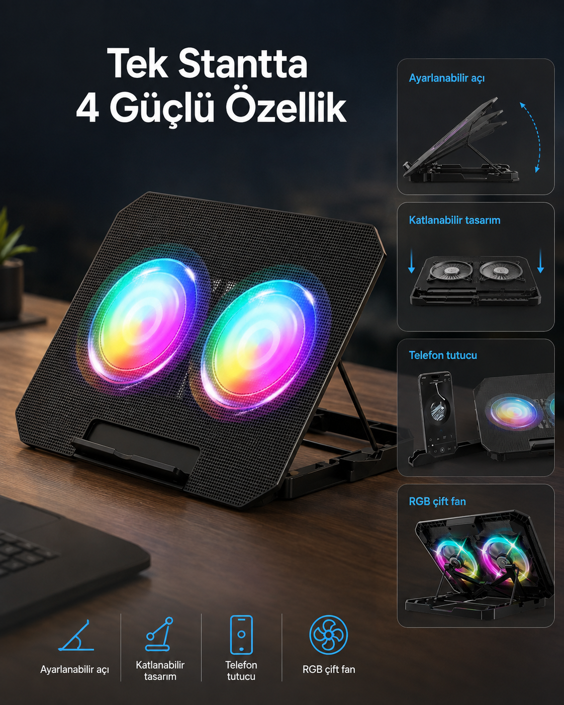 RGB Soğutmalı Laptop Yükseltici Stand
