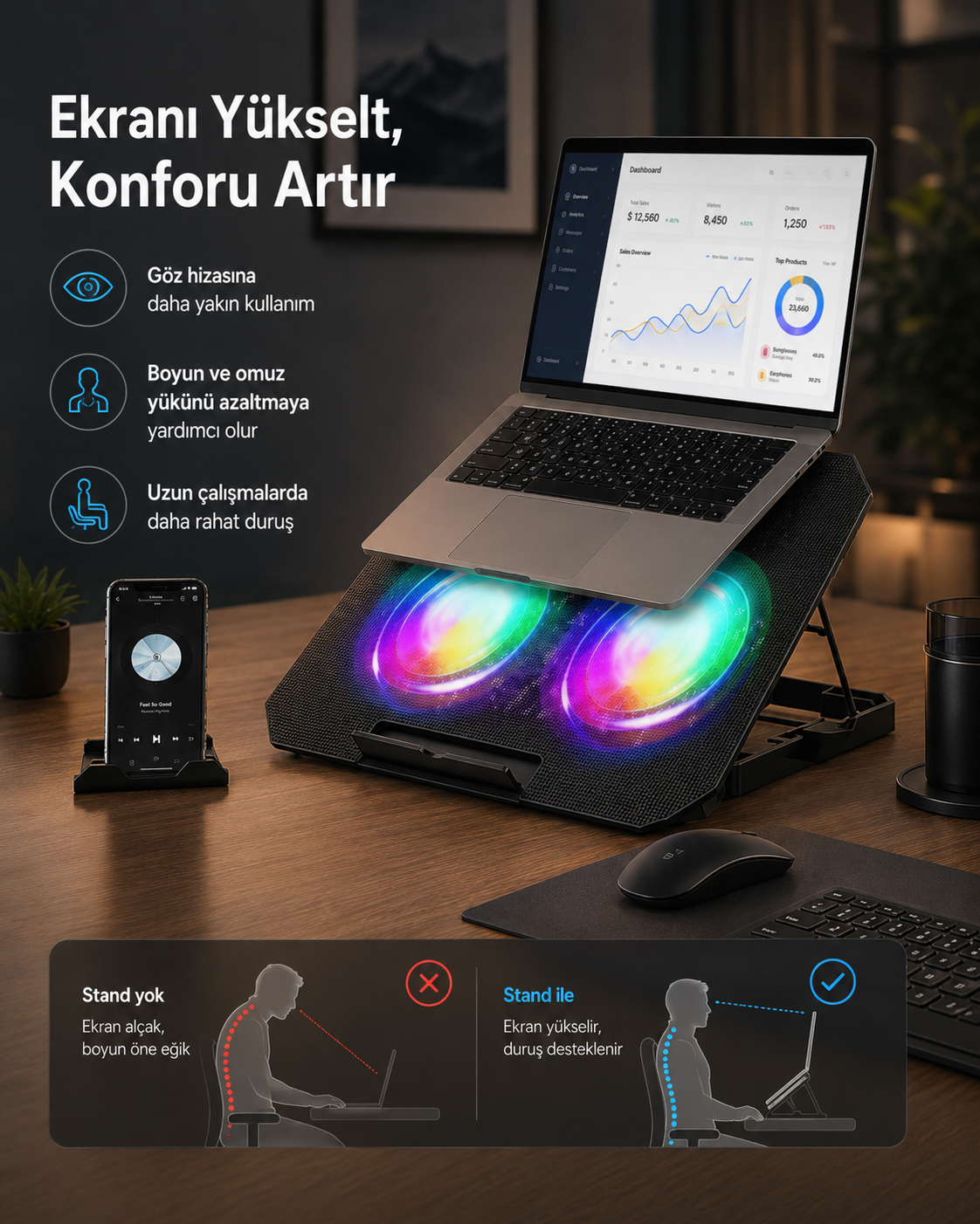 RGB Soğutmalı Laptop Yükseltici Stand