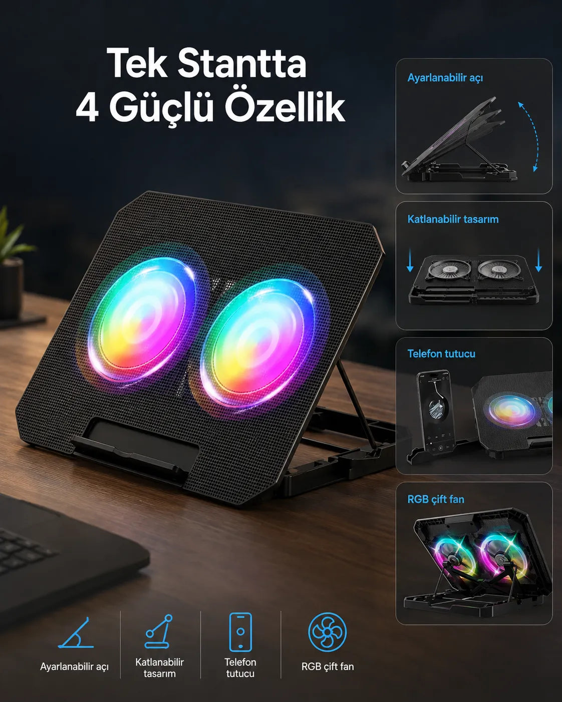 YUDESE RGB Soğutmalı Laptop Yükseltici Stand